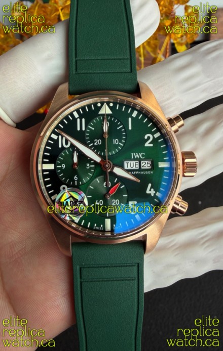 IWC PILOT'S Rose Gold Chronograph Green Dial Super Clone Watch 