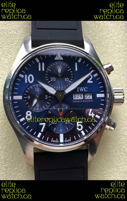 IWC PILOT'S Chronograph Blue Dial Rubber Strap Super Clone Watch 