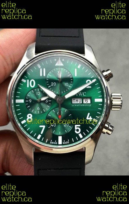 IWC PILOT'S Chronograph Green Dial Rubber Strap Super Clone Watch 