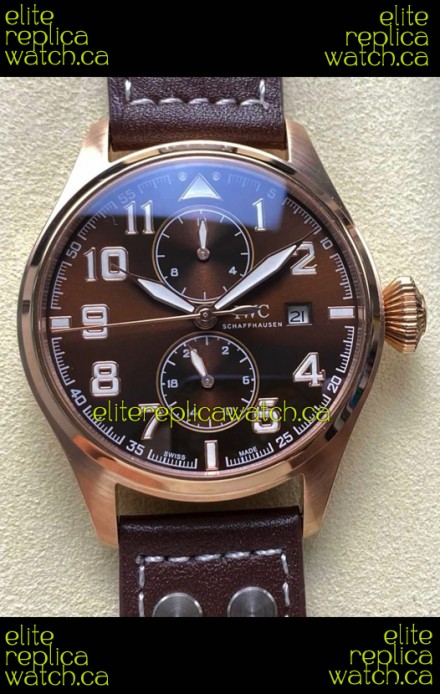 IWC PILOT'S Monopusher Rose Gold Brown Dial Replica Watch 