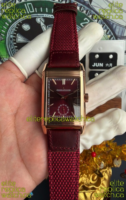 Jaeger-LeCoultre Reverso Tribute Duoface Rose Gold Burgundy & White Dial Super Clone Watch 