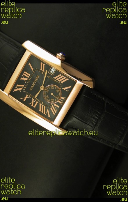 Cartier Tank Anglaise Japanese Replica Watch 34MM - Black Dial Pink Gold 