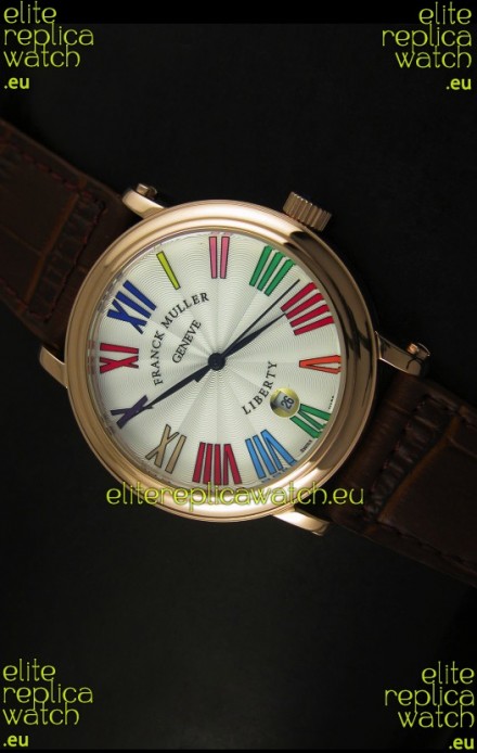 Franck Muller Master of Complications Liberty Japanese Replica Watch in Pink Gold Case