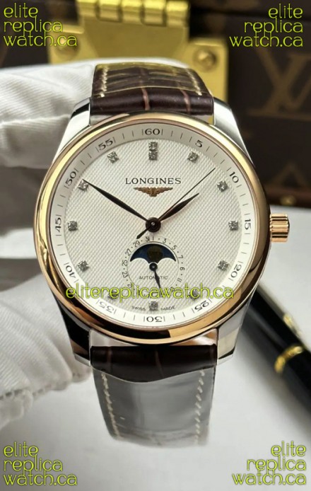 Longines Master Automatic Moonphase White Dial Rose Gold Super Clone Watch 