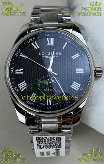 Longines Master Automatic Moonphase Black Dial Steel Case Super Clone Watch 