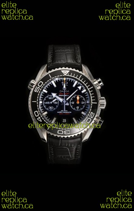 Omega Speedmaster Planet Ocean Black Dial Leather Strap Super Clone Watch 