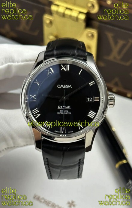 Omega De Ville Co-Axial 41MM Black Dial Leather Strap Super Clone Watch 