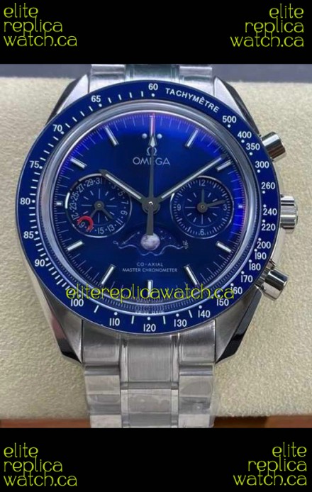 Omega Speedmaster Moonphase Blue Dial Steel Strap Super Clone Watch 