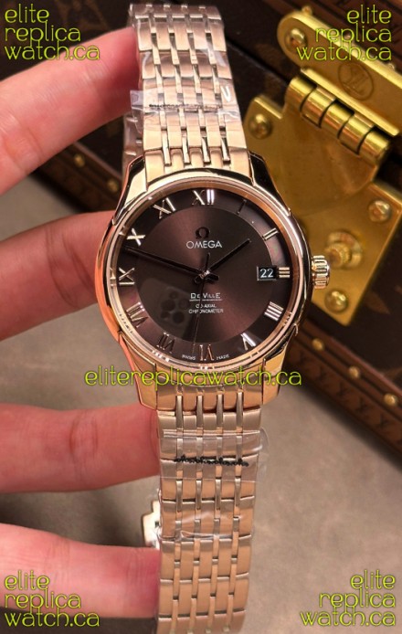 Omega De-Ville Rose Gold Brown Roman Dial 41MM Super Clone Watch 
