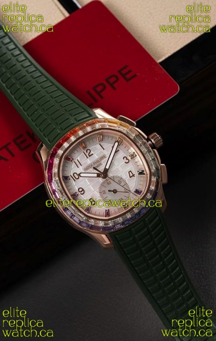 Patek Philippe Aquanaut 7968 Rose Gold Green Strap Super Clone Watch 