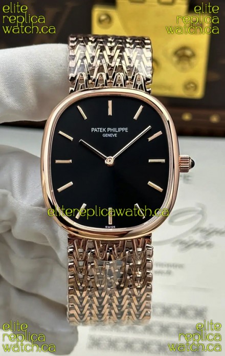 Patek Philippe Golden Ellipse 5738/1R-001 Rose Gold Black Dial Super Clone Watch 