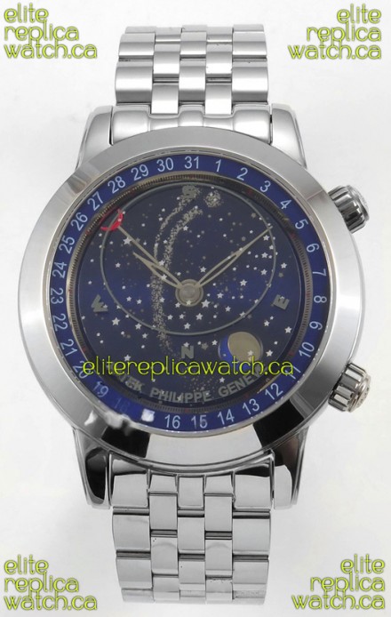 Patek Philippe Grand Complications 6102 Blue Dial Steel Strap Super Clone Watch 