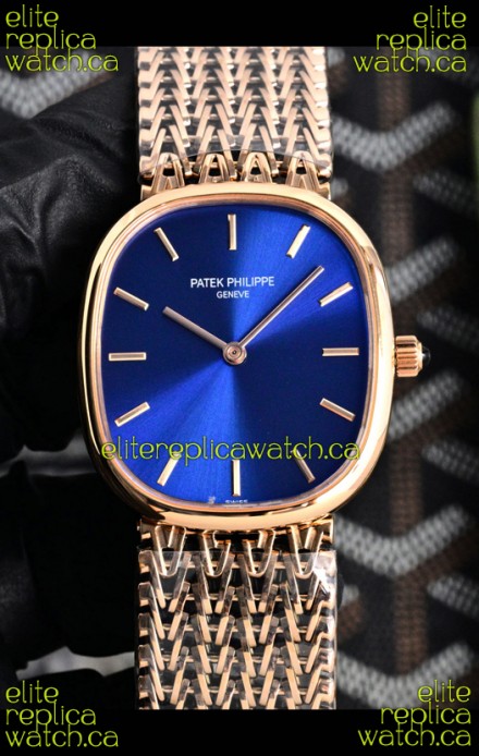 Patek Philippe Golden Ellipse 5738/1R-001 Rose Gold Blue Dial Super Clone Watch 
