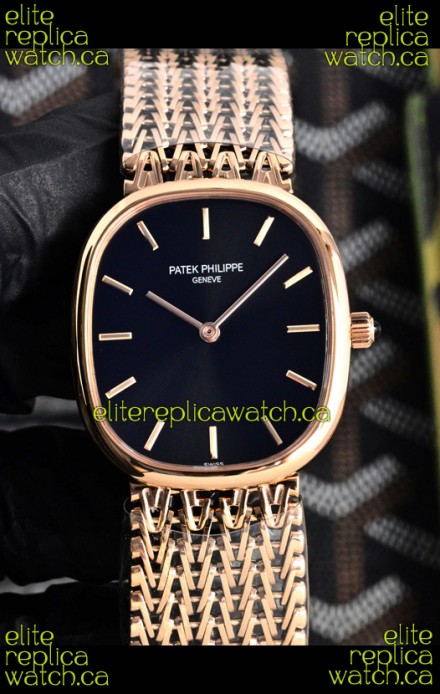Patek Philippe Golden Ellipse 5738/1R-001 Rose Gold Black Dial Super Clone Watch 
