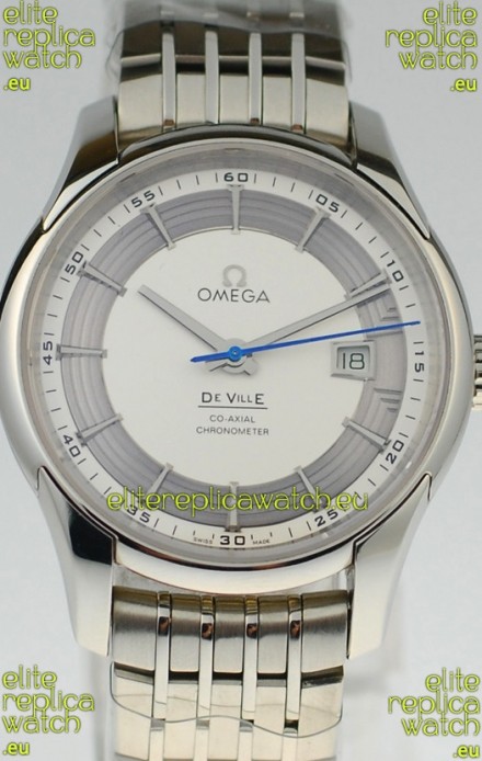 Omega Co Axial De Ville Hour Vision Swiss Replica Steel Watch in White Dial