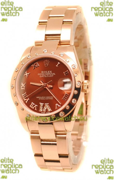 Rolex Datejust Japanese Replica Rose Gold Watch in Brown Dial - 36MM
