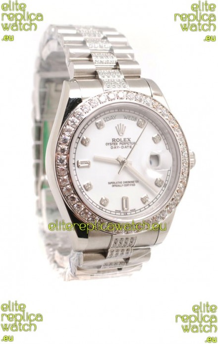 Rolex Day Date Silver Swiss Mens Watch