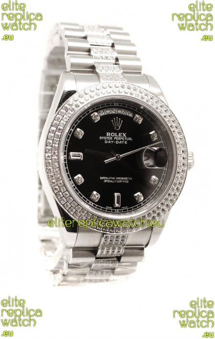 Rolex Day Date Silver Japanese Mens Watch