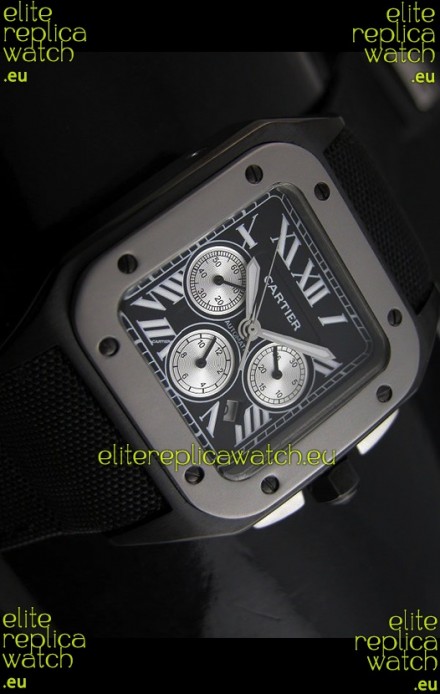 Cartier Santos 100 Japanese Replica Watch in Black Dial