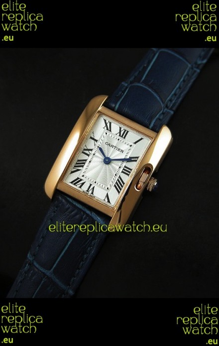 Cartier Louis Japanese Replica Ladies Rose Gold Watch in Blue Strap