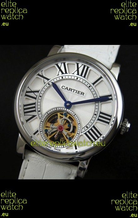 Cartier Ronde de Tourbillon Japanese Replica Watch in White Strap