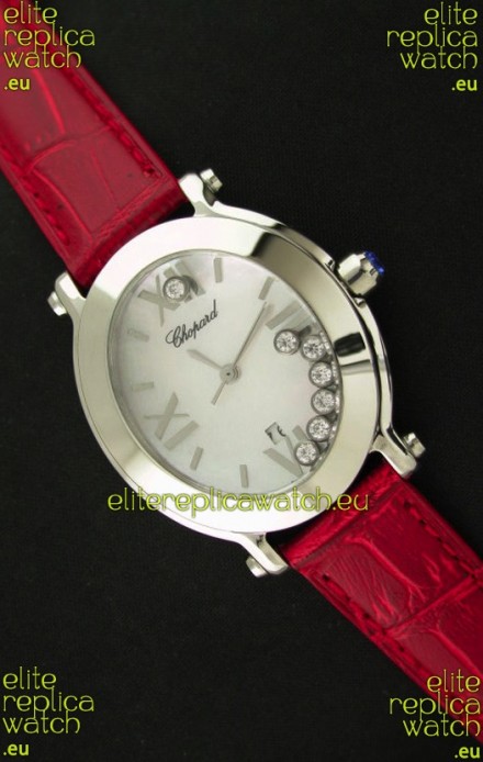 Chopard Happy Sport Ladies Japanese Replica Watch in Red Strap