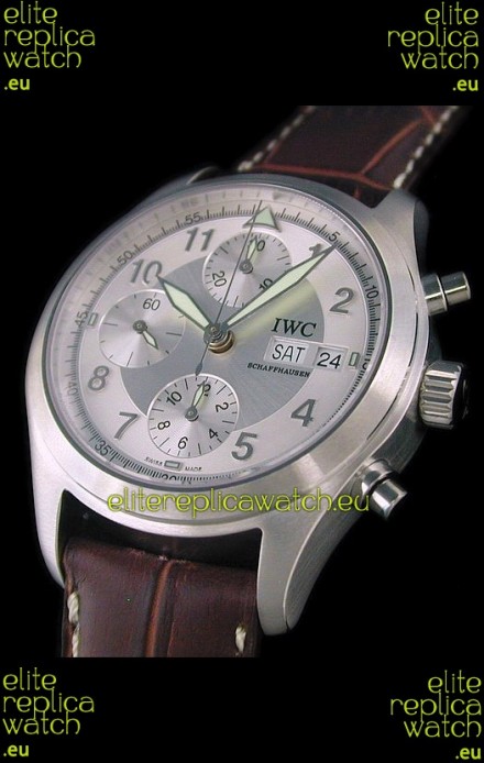 IWC Der Flieger Chronograph Swiss Replica Watch in Silver White Dial