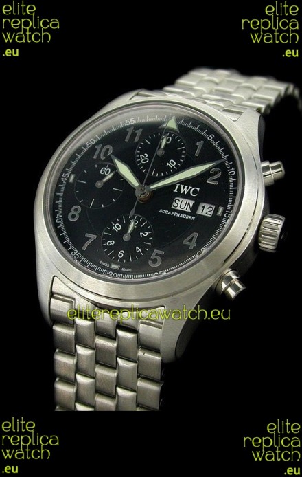 IWC Der Flieger Chronograph Swiss Replica Watch in Black Dial