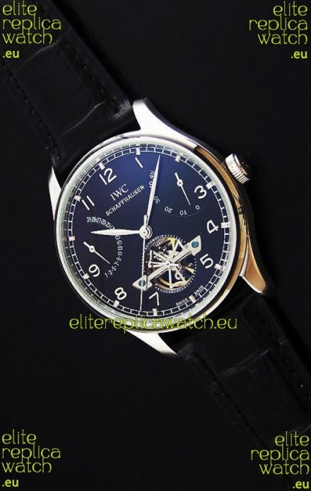 IWC Portuguese FA Jones Japanese Replica Watch in Black Dial with Tourbillon