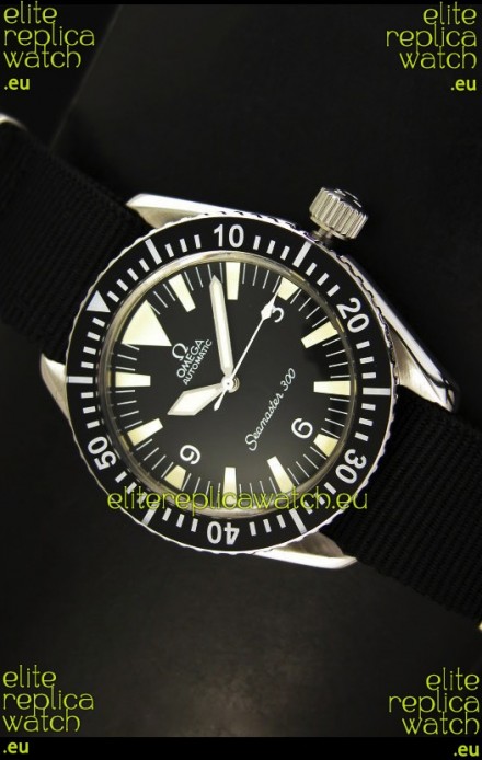 Omega Seamaster 300 Black Dial Swiss Watch with Navy Strap