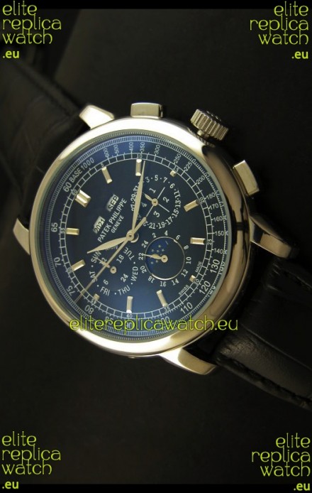 Patek Philippe Complications Japanese Replica Watch in Black Dial
