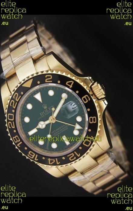 Rolex GMT Master II Swiss Replica Gold Watch in Green Dial