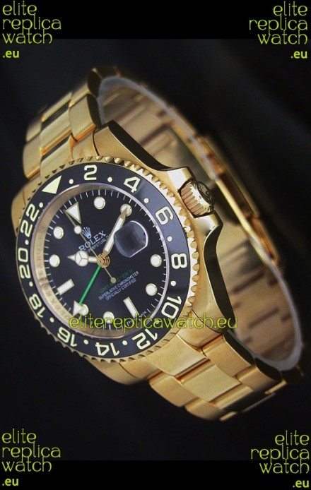 Rolex GMT Master II Swiss Replica Gold Watch in Black Dial