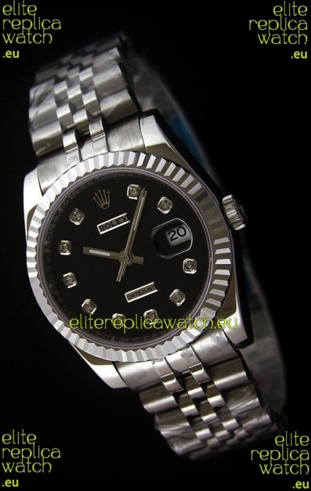 Rolex Datejust Mens Swiss Replica Watch in Black Dial