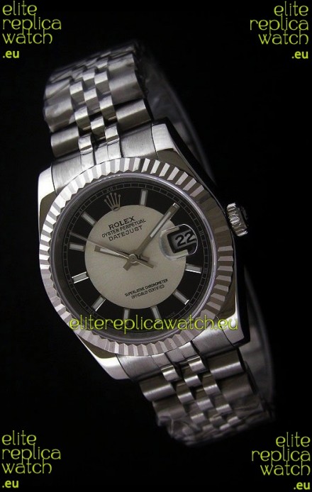 Rolex Datejust Mens Swiss Replica Watch in Black & White Dial