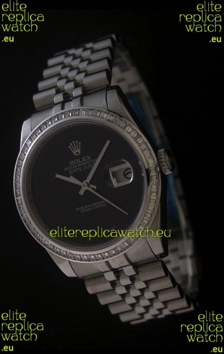 Rolex Datejust Swiss Replica Watch in Full Black Dial