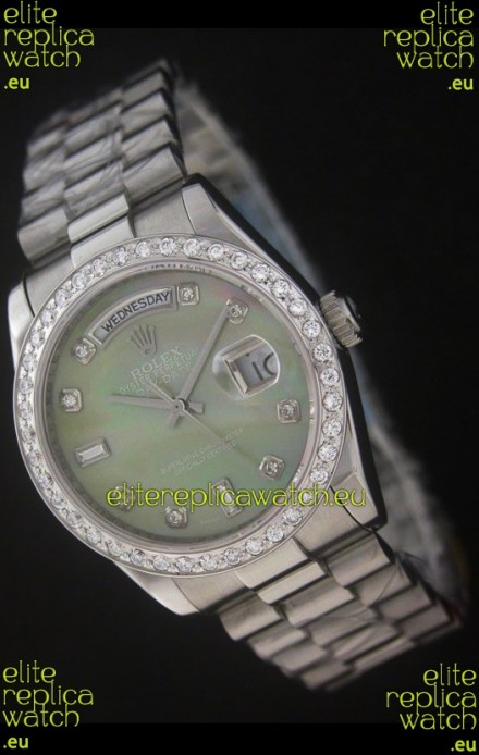 Rolex Day Date Just swiss Replica Watch in Light Green Dial