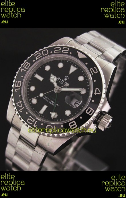 Rolex GMT Master II Swiss Replica Steel Watch in Black Dial