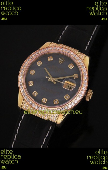 Rolex DateJust Swiss Mens Replica Yellow Gold Watch in Colorful Mother of Pearl Dial