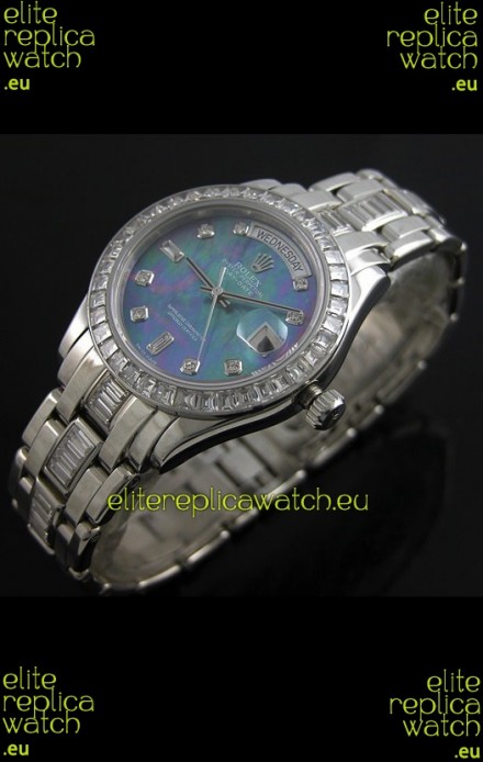 Rolex Oyster Perpetual Day Date Swiss Replica Watch in Blue Mother of Pearl Dial 