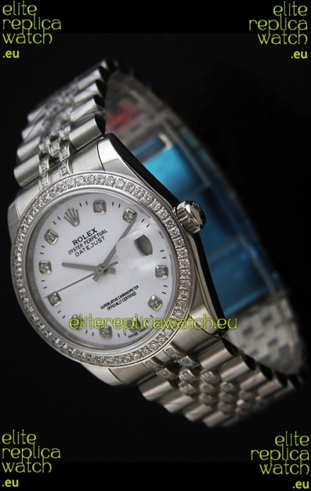 Rolex DateJust Swiss Mens Replica Silver Watch in Diamond Markers