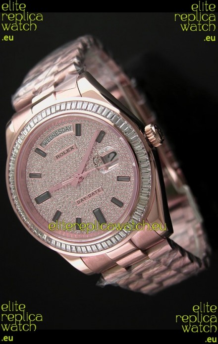 Rolex Day Date Japanese Automatic Rose Gold Watch in Diamond Bezel