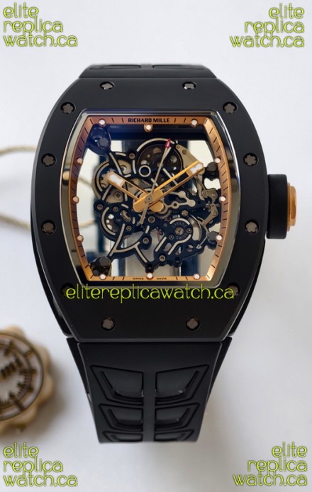 Richard Mille RM055 FREE SPRUNG MVMNT Black Ceramic Rose Gold Inner Bezel Super Clone Watch 