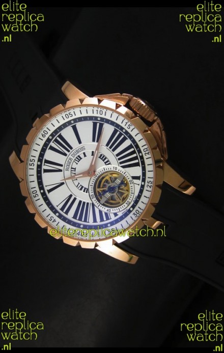 Roger Dubuis Excalibur Tourbillon Watch - Rose Gold Plating White Dial