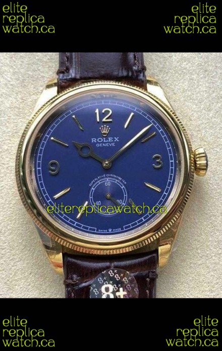 Rolex 1908 Perpetual in Yellow Gold Casing Blue Dial Swiss Replica Watch 