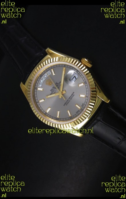 Rolex Day Date 36MM Yellow Gold Swiss Replica Watch - Grey Dial