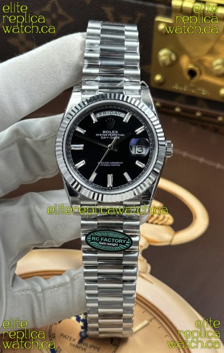Rolex Day Date 228236 Stainless Steel Black Crystal Dial Super Clone Watch 
