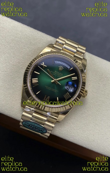 Rolex Day Date 228238 Yellow Gold Green Ombre Super Clone Watch 