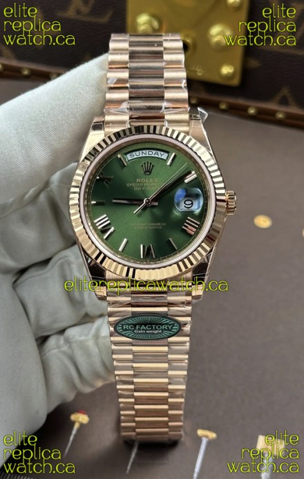 Rolex Day Date 228236 Rose Gold Green Roman Dial Super Clone Watch 