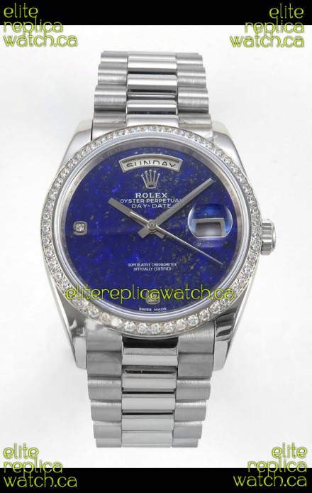 Rolex Day Date Blue Lapis Dial Diamonds Bezel 36MM Swiss Replica Watch 